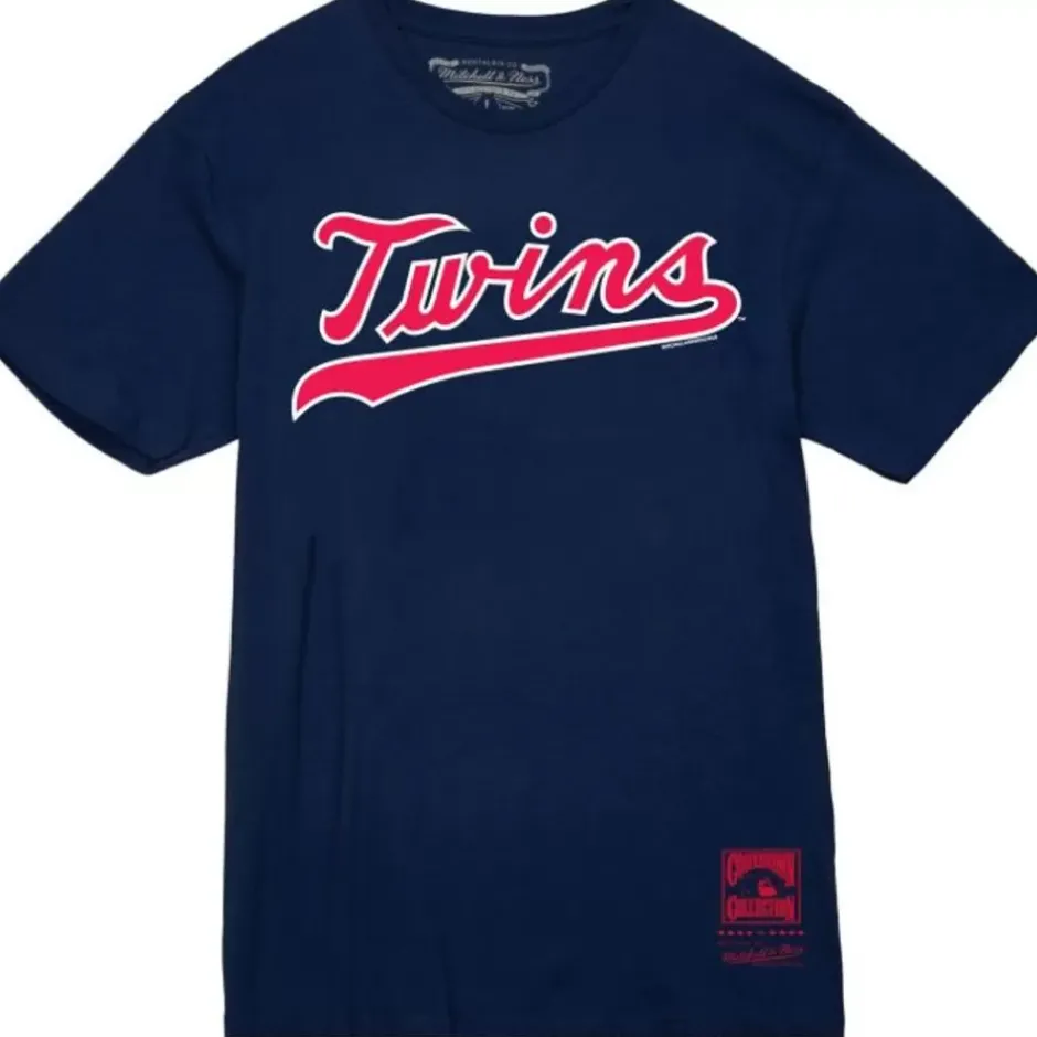 Men Mitchell & Ness T-Shirts & Tops-Wordmark 1 Tee Minnesota Twins