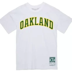 Men Mitchell & Ness T-Shirts & Tops-Wordmark 2 Tee Oakland Athletics