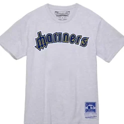 Men Mitchell & Ness T-Shirts & Tops-Wordmark 1 Tee Seattle Mariners