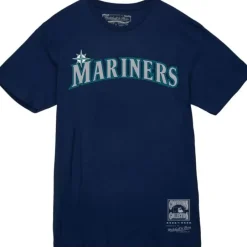 Men Mitchell & Ness T-Shirts & Tops-Wordmark 2 Tee Seattle Mariners