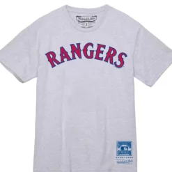 Men Mitchell & Ness T-Shirts & Tops-Wordmark 1 Tee Texas Rangers